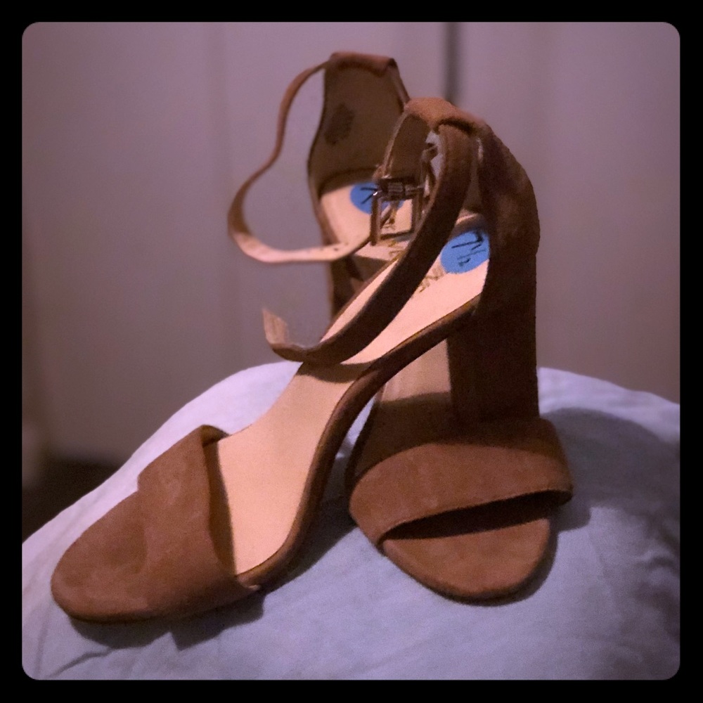 Camel colored suede heels